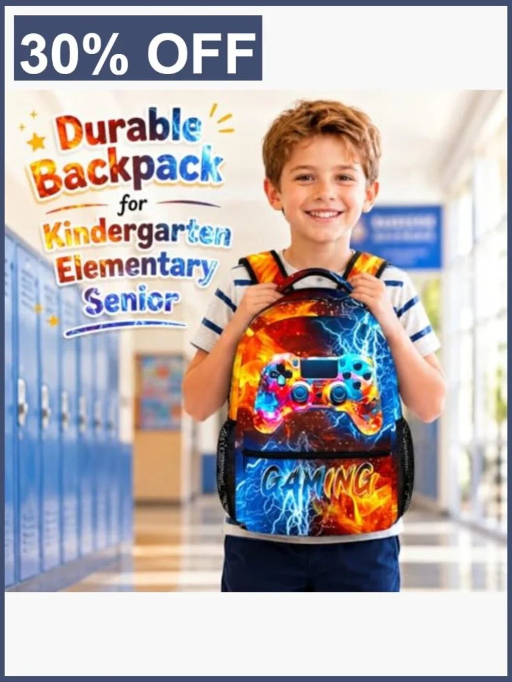 Kids Gamer Backpack for School, Lightweight Polyester Bookbag with Padded